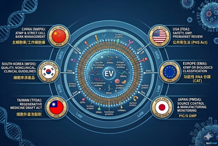 全球外泌體(EV)治療產品法規解析:中國、美國、歐盟、日本、韓國與台灣監管趨勢